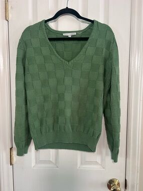 Baltic Born Green Woven V- Neck Sweater